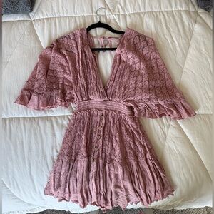 Free People Shyanne Flutter Sleeve Lace Romper Dress